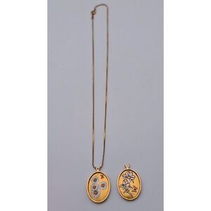Reed Barton Damascene Birth Flower Necklace April Daisy July Larkspur Gold Tone